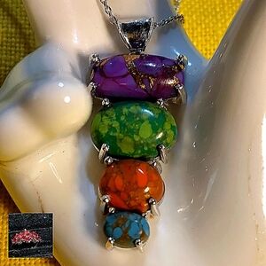 WOMEN'S - SANTA FE, MULTI CABACHONS: *4* PER PENDANT, TURQUOISE. 18" OR …
